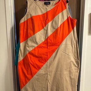 Orange and Tan Striped Sleeveless Dress